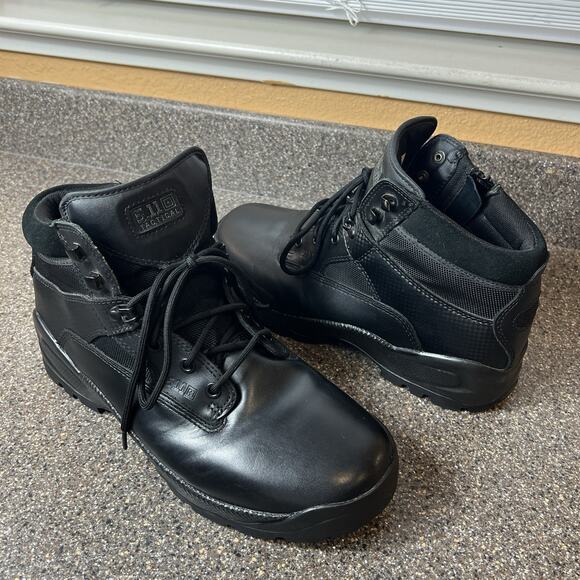 5.11 Tactical ATAC 6" Side Zip Black Leather Combat Men's Sz 13 Work Ankle Boots - Picture 1 of 11